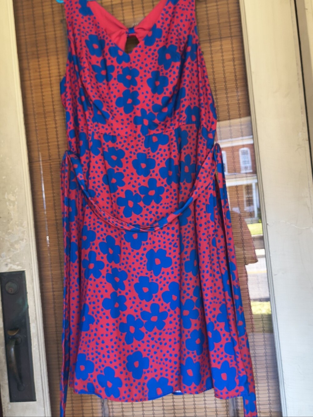 ModCloth "Timeless Magnetism" Red & Blue Floral A-Line Dress with Pockets 2X NWT